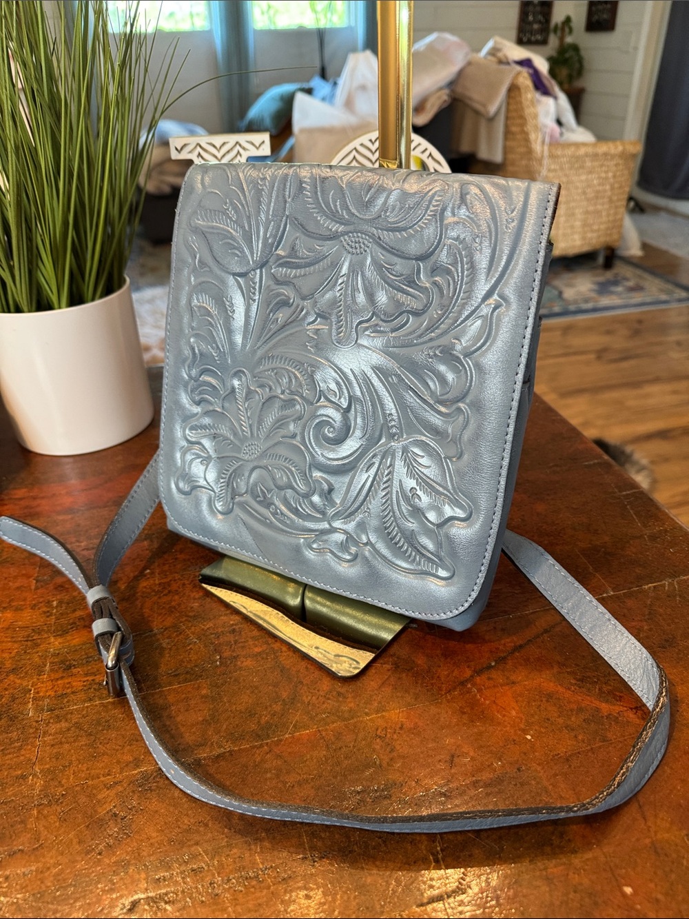 Patricia Nash Embossed Crossbody in Slate Blue